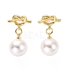 Heart Knot with Plastic Pearl Dangle Stud Earrings EJEW-A072-12LG-1