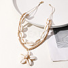 Summer Beach Natural Cowrie Shell & Glass Flower Pendant Double Layered Necklaces for Women FS-WGA7A0B-02-2