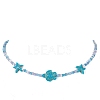 Synthetic Turquoise Starfish & Turtle & Seed Beaded Necklace for Women NJEW-JN04482-01-3
