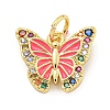 Rack Plating Brass Micro Pave Cubic Zirconia with Enamel Charms KK-Q814-23G-03-1