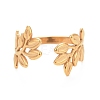 Ion Plating(IP) 304 Stainless Steel Leaf Open Cuff Ring for Women RJEW-C025-09G-2