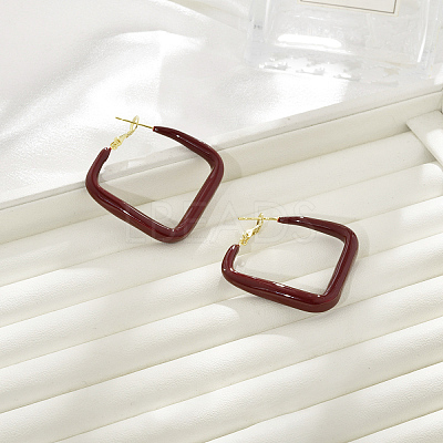 Brass Rhombus Hoop Earrings LS-EJEW-A121-12D-G-1