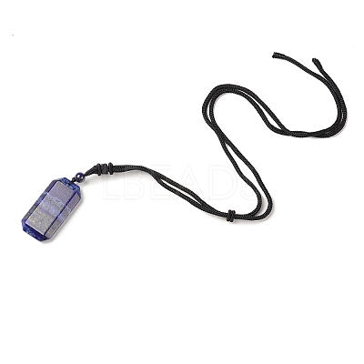 Natural Lapis Lazuli Rectangle Pendant Necklace with Nylon Cord for Women NJEW-C001-01B-01-1