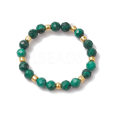 Natural Malachite Beaded Stretch Rings for Women RJEW-JR00868-10-1