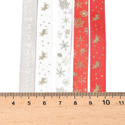 10M 5 Colors Hot Stamping Christmas Polyester Ribbons Set OCOR-XCP0002-03-1