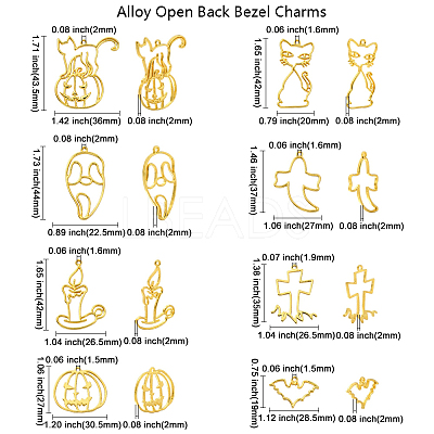 16Pcs 8 Style Halloween Theme Alloy Open Back Bezel Pendants PALLOY-CJ0002-14-1