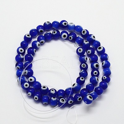 Handmade Evil Eye Lampwork Round Bead Strands LAMP-L055-8mm-06-1