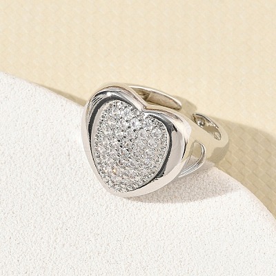 Brass Micro Pave Cubic Zirconia Cuff Open Rings for Women CU-CBA760A-13C-P-1
