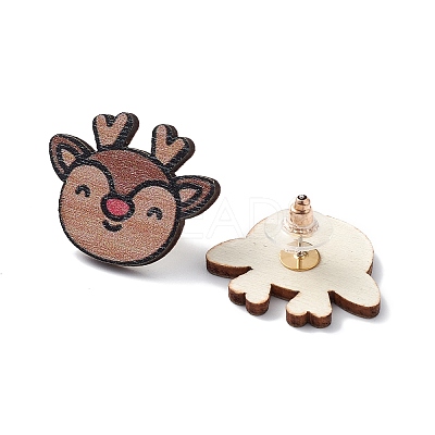 Christmas Printed Wooden Stud Earrings LS-EJEW-D046-06-1