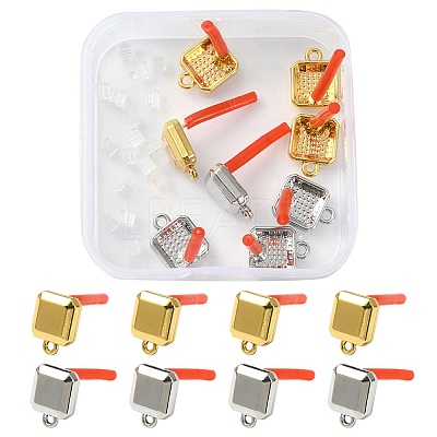 8Pcs 2 Color Rack Plating Alloy Square Stud Earring Findings FIND-YW0003-80-1