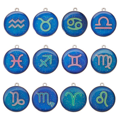 12Pcs 12 Constellations Epoxy Resin Pendants FIND-TAC0027-38-1