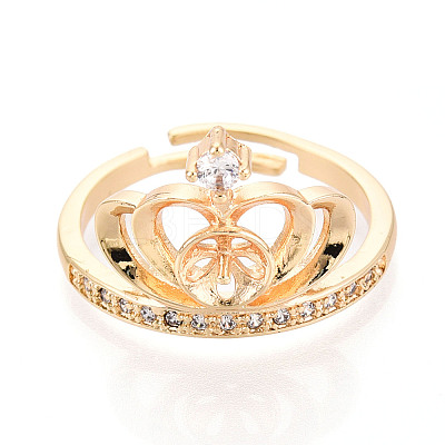 Crown Brass Micro Pave Clear Cubic Zirconia Adjustable Ring Settings KK-T076-29G-1