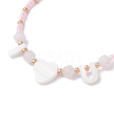 Valentine's Day Natural Rose Quartz & TOHO Round Seed Beads Braided Bead Bracelets for Women BJEW-MZ00244-02-1