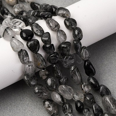 Natural Black Rutilated Quartz Beads Strands G-F439-08-1