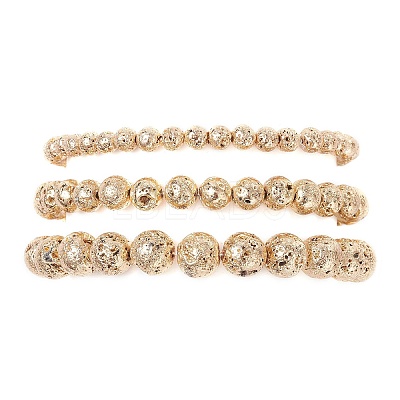 3Pcs 3 Styles Electroplated Natural Lava Rock Round Beads Stretch Bracelets for Women Men BJEW-JB11982-1