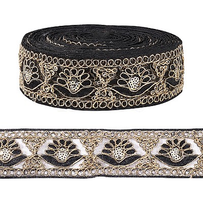 10 Yards Organza Embroidery Flower Ribbons with Paillettes SRIB-WH0011-202A-1