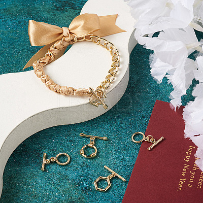 32Pcs 16 Styles Rack Plating Brass Toggle Clasps KK-KS0001-25-1