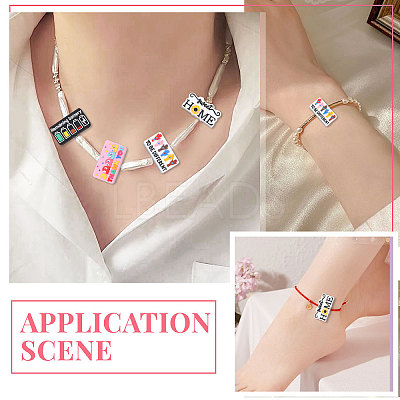 16Pcs 4 Styles Rectangle with Word Food Grade Silicone Focal Beads SIL-CA0004-44-1