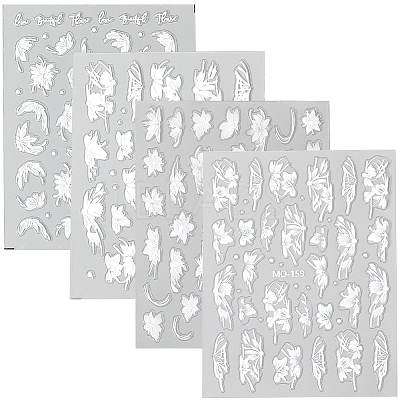 4Pcs 4 Styles Flower Pattern Self Adhesive PET Nail Art Stickers Decals MRMJ-SP0001-22-1