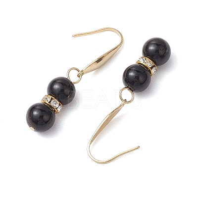 Natural Black Onyx with Rhinestone Dangle Earrings for Women EJEW-JE06042-1