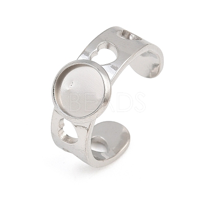 Hollow Heart 304 Stainless Steel Cuff Ring Components SA-CBA82C8-02A-P-1