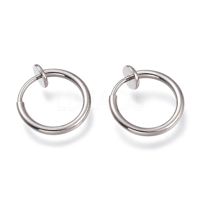Tarnish Resistant 304 Stainless Steel Retractable Clip-on Hoop Earrings STAS-O135-01E-1