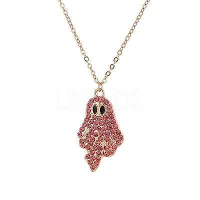 Halloween Alloy Rhinestone Enamel Ghost Pendant Necklaces for Unisex WG8A995-02-1