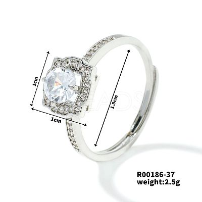 Fashionable Unisex Brass Micro Pave Clear Cubic Zirconia Solitaire Ring VA2990-6-1
