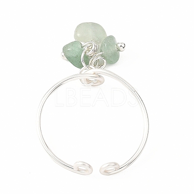 Natural Gemstone Braided Bead Cuff Rings for Women RJEW-JR00952-02-1