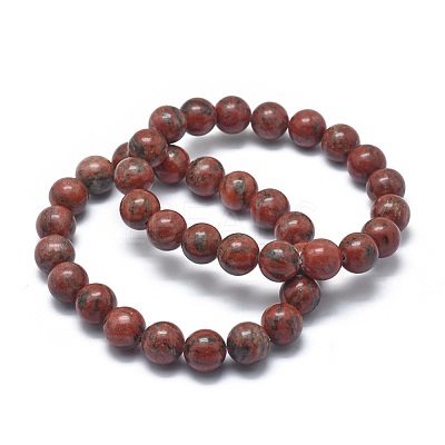 Natural Sesame Jasper/Kiwi Jasper Bead Stretch Bracelets BJEW-K212-C-037-1