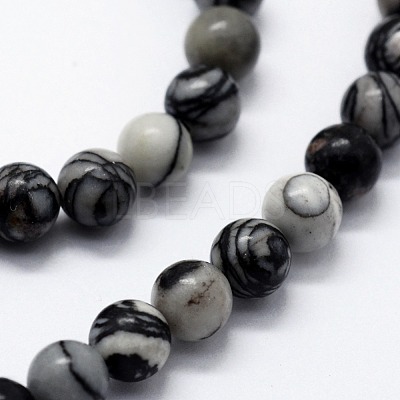 Natural Black Silk Stone/Netstone Beads Strands G-I199-11-4mm-1