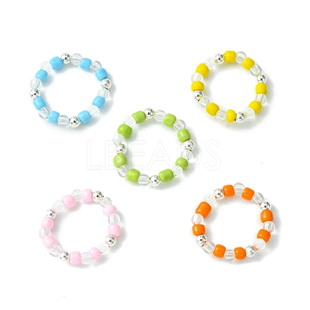5Pcs 5 Colors Acrylic & Glass Seed Beaded Stretch Rings Set RJEW-JR00594-S-1