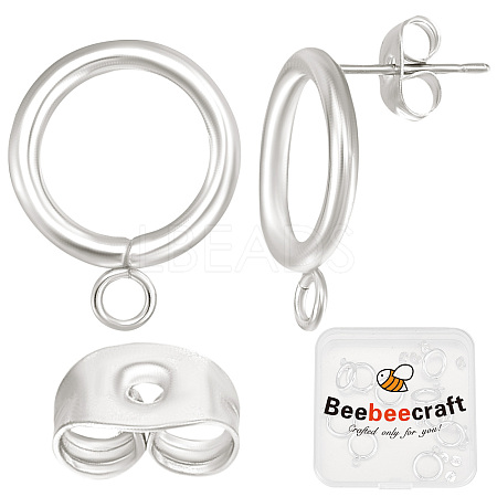 Beebeecraft 20Pcs 304 Stainless Steel Ring Stud Earring Findings STAS-BBC0001-76S-1