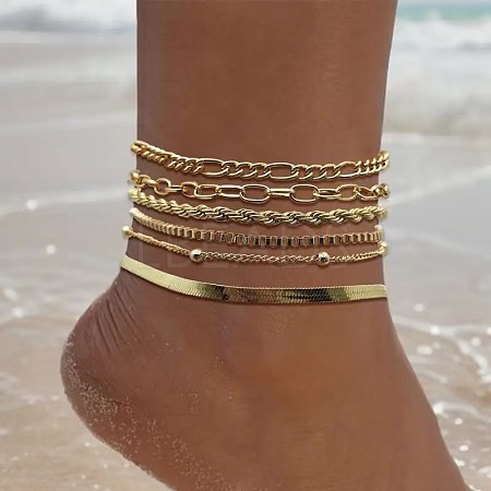 Alloy Chain Anklets Sets for Women WG886AF-01-1