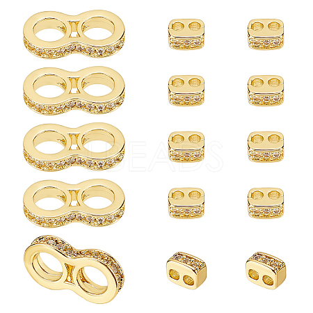 15Pcs 2 Style Brass Micro Pave Cubic Zirconia Multi-Strand Links KK-WR0001-16-1