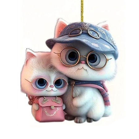 Cat with Glasses Acrylic Hanging Ornaments PW-WG7B355-01-1