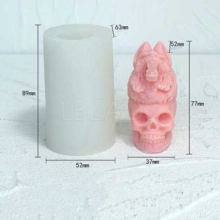 3D Halloween Skull with Wolf DIY Food Grade Silicone Statue Candle Molds PW-WG71142-01-1