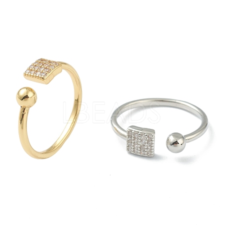 Brass Micro Pave Clear Cubic Zirconia Cuff Rings RJEW-L100-007-1