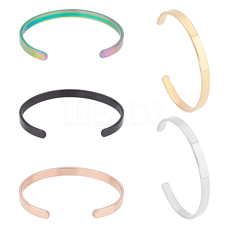 5Pcs 5 Colors Stainless Steel Open Cuff Bangles BJEW-UN0001-29-1