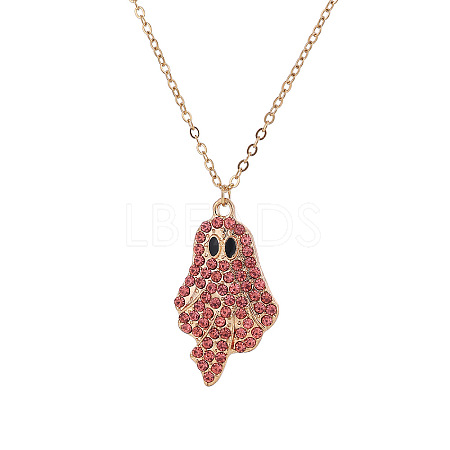 Halloween Alloy Rhinestone Enamel Ghost Pendant Necklaces for Unisex WG8A995-02-1