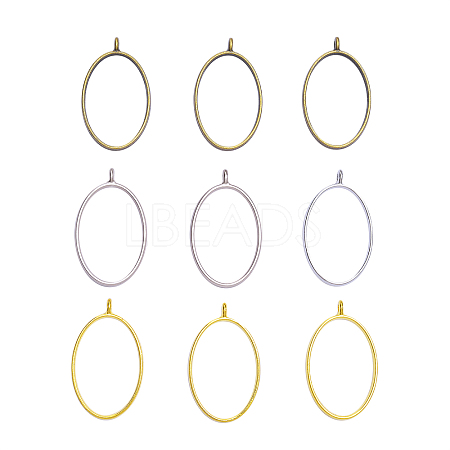 Matte Style Rack Plating Alloy Oval Open Back Bezel Pendants PALLOY-CJ0001-22-FF-1