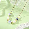 Natural Pearl Rice & Handmade Chinoiserie Floral Printed Porcelain Beaded Necklaces with Brass Round Snake Chains for Women NJEW-JN06400-1