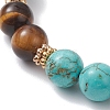 Natural Tiger Eye & Synthetic Turquoise Round Beads Stretch Bracelets for Women BJEW-TA00698-3
