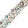 4 Strands 4 Style Natural Frosted Flower Amazonite Round Beads G-TA0001-31-11