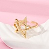 Hollow Star Brass Open Cuff Rings for Women RJEW-G343-11G-3