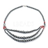 Non-Magnetic Synthetic Hematite & Turquoise Beades 3 Layer Necklaces NJEW-H307-01A-1