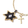 Glass Seed Star & Brass Cross Charm Bracelets BJEW-MZ00044-2