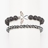 2Pcs 2 Style Natural Lava Rock & Synthetic Hematite Stretch Bracelets Set with Alloy Wings BJEW-JB08021-1