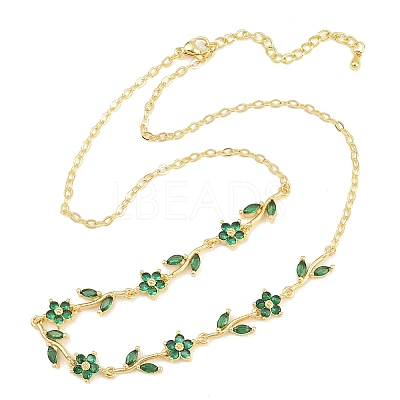 Brass Pave Cubic Zirconia Flower Link Chain Necklaces KK-CBA4547-18G-03-1