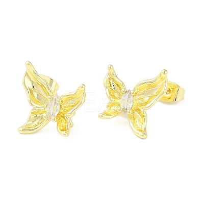 Brass Pave Clear Cubic Zirconia Stud Earring Findings KK-F875-06G-1